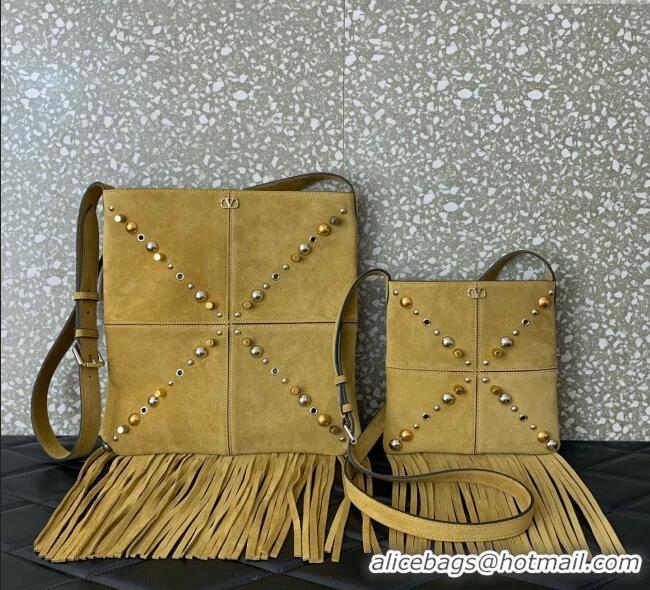 Well Crafted Valentino Nellcote Small Shoulder Bag in Suede with Fringes Tassel and Studs 2028 Khaki 2025