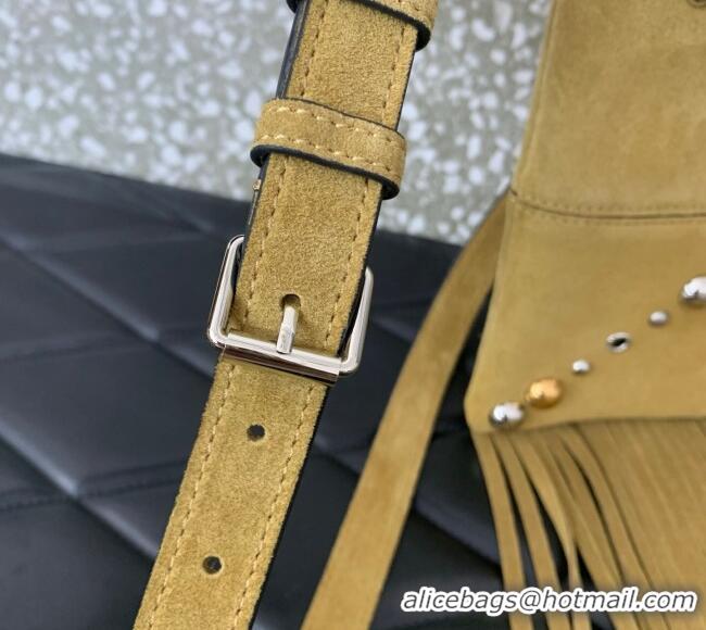 Well Crafted Valentino Nellcote Small Shoulder Bag in Suede with Fringes Tassel and Studs 2028 Khaki 2025