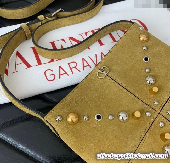 Well Crafted Valentino Nellcote Small Shoulder Bag in Suede with Fringes Tassel and Studs 2028 Khaki 2025