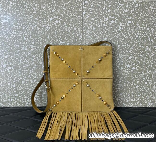 Reasonable Price Valentino Nellcote Shoulder Bag in Suede with Fringes Tassel and Studs 2027 Khaki 2025