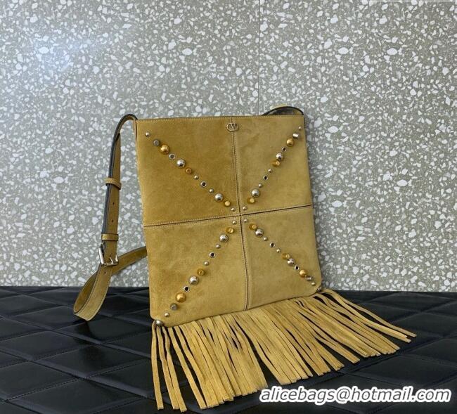 Reasonable Price Valentino Nellcote Shoulder Bag in Suede with Fringes Tassel and Studs 2027 Khaki 2025