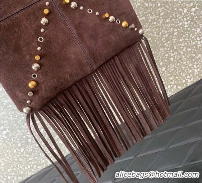 Top Grade Valentino Nellcote Shoulder Bag in Suede with Fringes Tassel and Studs 2027 Brown 2025