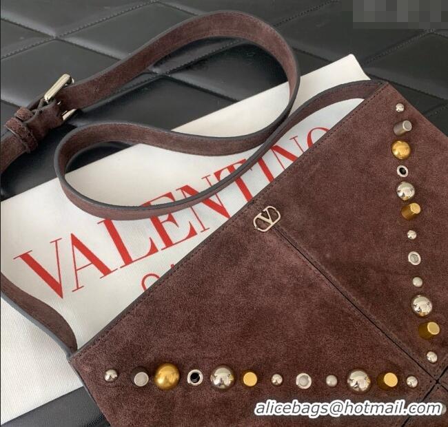 Top Grade Valentino Nellcote Shoulder Bag in Suede with Fringes Tassel and Studs 2027 Brown 2025