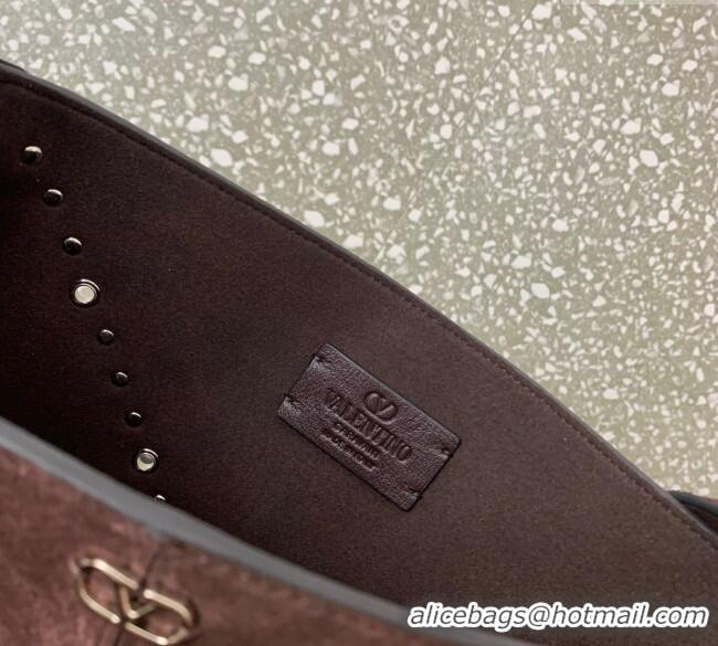 Top Grade Valentino Nellcote Shoulder Bag in Suede with Fringes Tassel and Studs 2027 Brown 2025