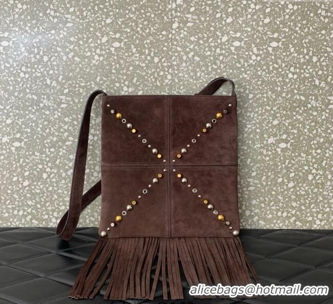 Top Grade Valentino Nellcote Shoulder Bag in Suede with Fringes Tassel and Studs 2027 Brown 2025