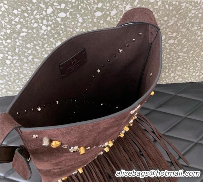 Top Grade Valentino Nellcote Shoulder Bag in Suede with Fringes Tassel and Studs 2027 Brown 2025