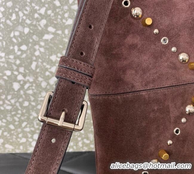 Top Grade Valentino Nellcote Shoulder Bag in Suede with Fringes Tassel and Studs 2027 Brown 2025