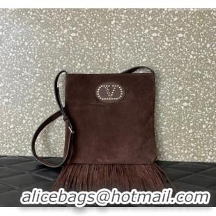 Grade Quality Valentino Nellcote Shoulder Bag in Suede with Stud VLogo Signature and Fringes Tassel 2026 Brown 2025