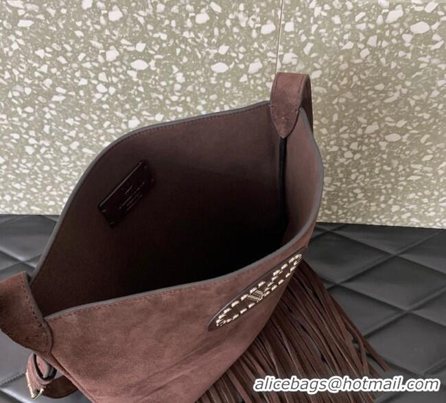 Grade Quality Valentino Nellcote Shoulder Bag in Suede with Stud VLogo Signature and Fringes Tassel 2026 Brown 2025