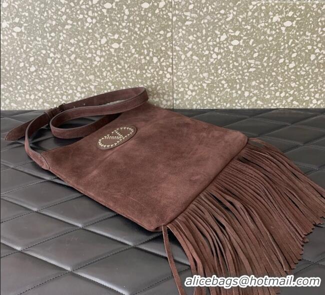 Grade Quality Valentino Nellcote Shoulder Bag in Suede with Stud VLogo Signature and Fringes Tassel 2026 Brown 2025