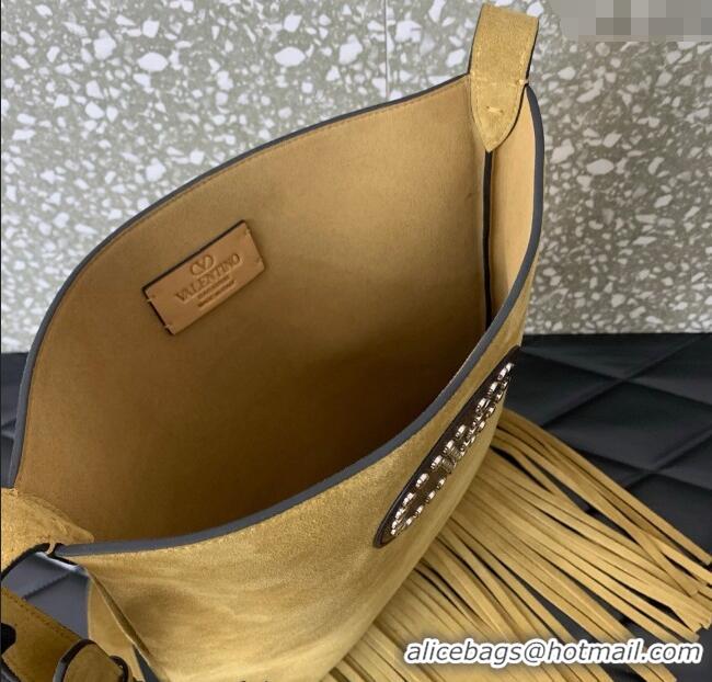 Promotional Valentino Nellcôte Shoulder Bag in Suede with Stud VLogo Signature and Fringes Tassel 2026 Khaki 2025