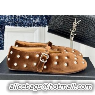 Perfect Alaia Ballet Flats in Puffer Velvet with Strass Brown 1112013