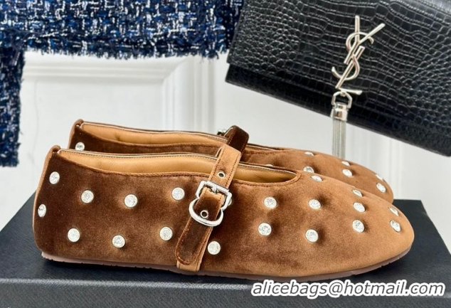 Perfect Alaia Ballet Flats in Puffer Velvet with Strass Brown 1112013