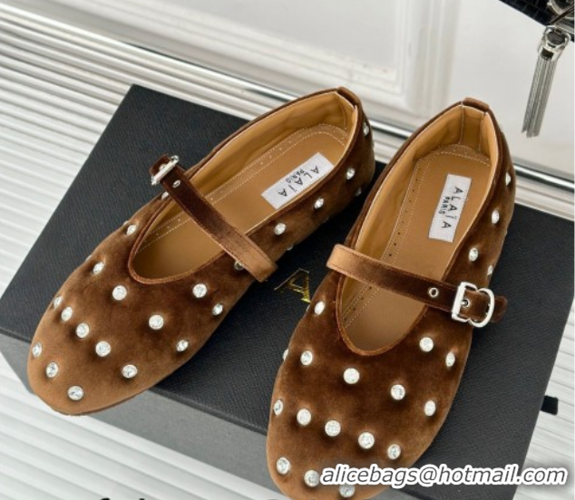 Perfect Alaia Ballet Flats in Puffer Velvet with Strass Brown 1112013