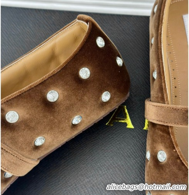 Perfect Alaia Ballet Flats in Puffer Velvet with Strass Brown 1112013
