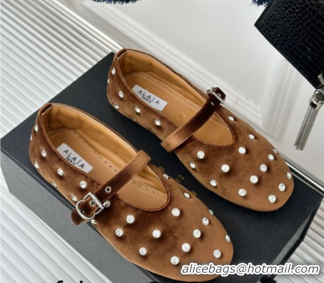 Perfect Alaia Ballet Flats in Puffer Velvet with Strass Brown 1112013