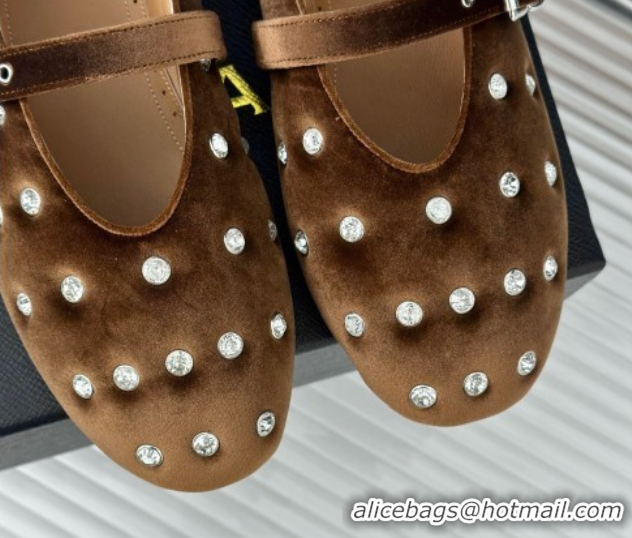 Perfect Alaia Ballet Flats in Puffer Velvet with Strass Brown 1112013