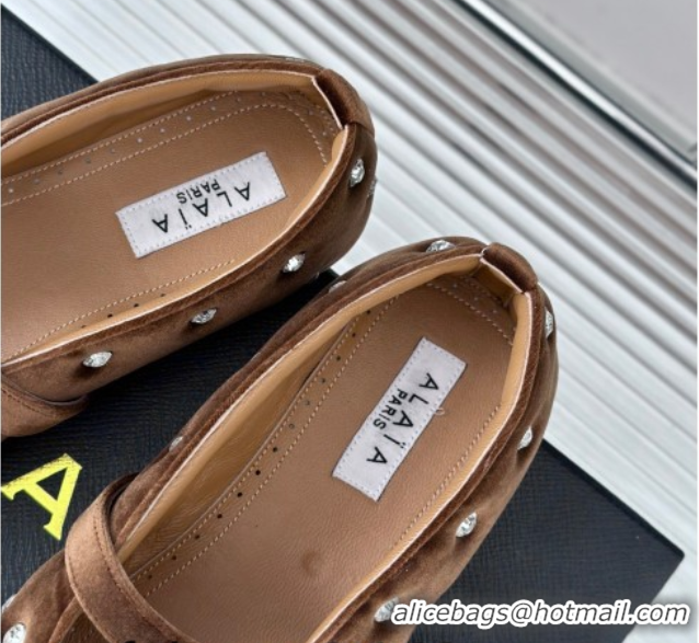 Perfect Alaia Ballet Flats in Puffer Velvet with Strass Brown 1112013