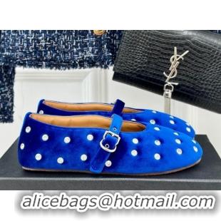 Unique Style Alaia Ballet Flats in Puffer Velvet with Strass Blue 1112017