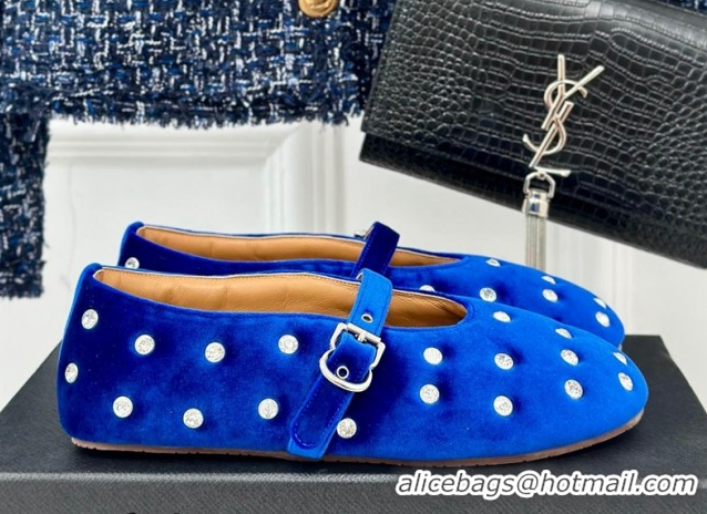Unique Style Alaia Ballet Flats in Puffer Velvet with Strass Blue 1112017