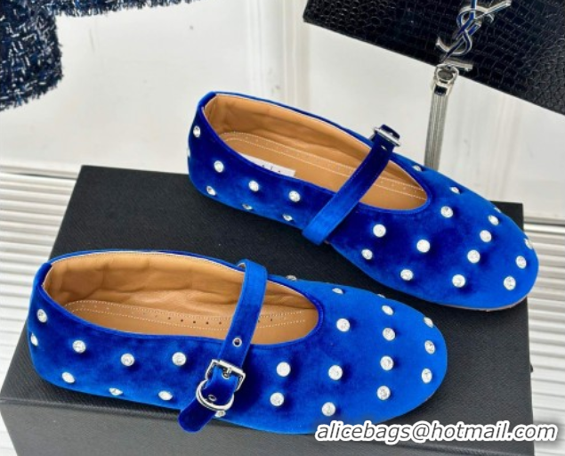 Unique Style Alaia Ballet Flats in Puffer Velvet with Strass Blue 1112017