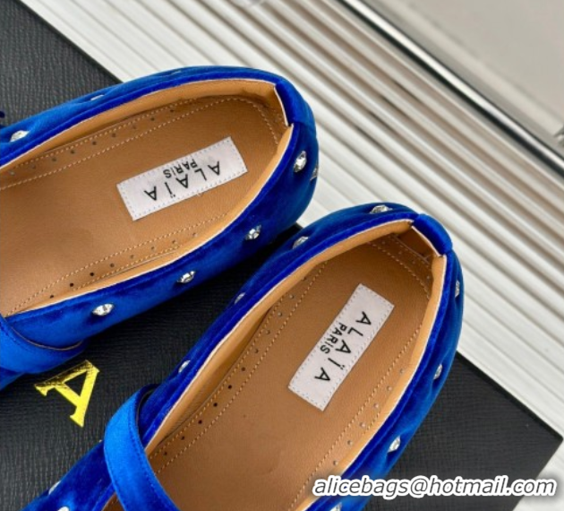 Unique Style Alaia Ballet Flats in Puffer Velvet with Strass Blue 1112017