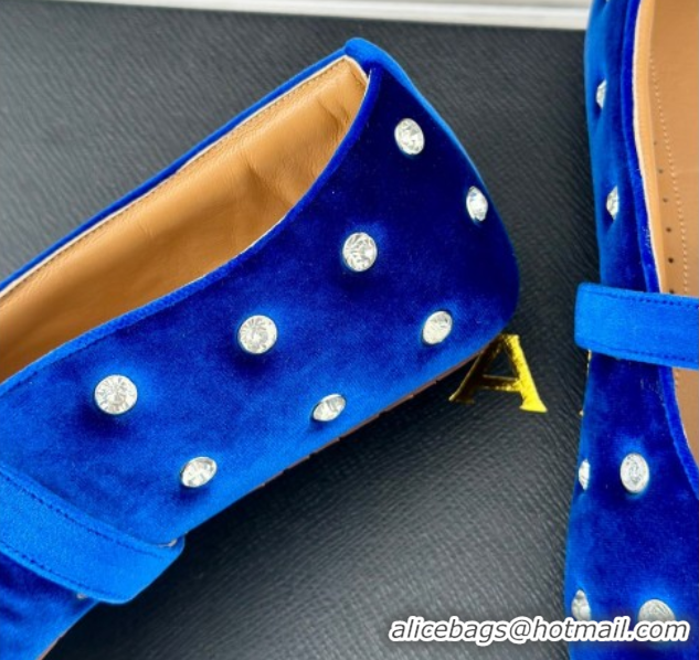 Unique Style Alaia Ballet Flats in Puffer Velvet with Strass Blue 1112017