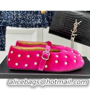 Best Product Alaia Ballet Flats in Puffer Velvet with Strass Dark Pink 1112018