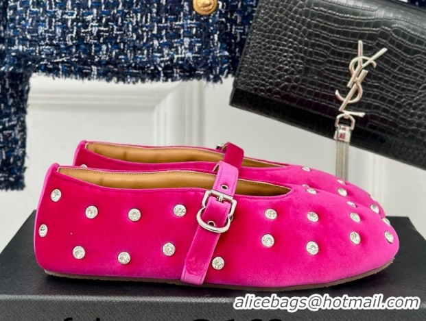Best Product Alaia Ballet Flats in Puffer Velvet with Strass Dark Pink 1112018