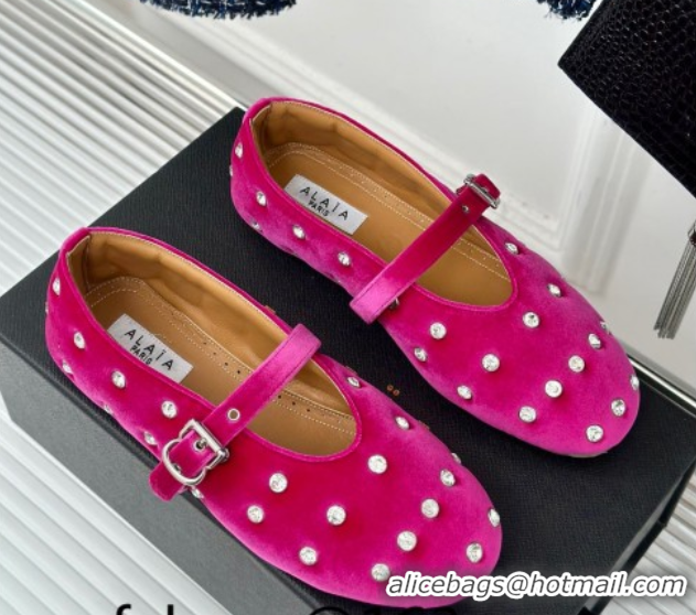Best Product Alaia Ballet Flats in Puffer Velvet with Strass Dark Pink 1112018