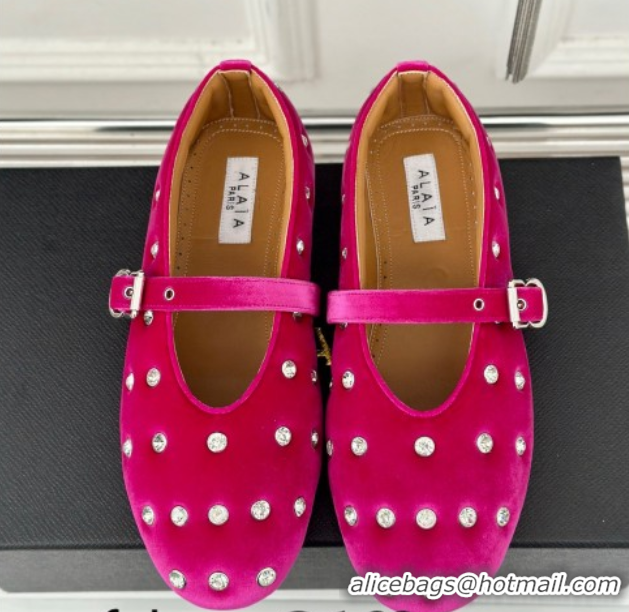 Best Product Alaia Ballet Flats in Puffer Velvet with Strass Dark Pink 1112018