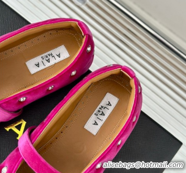 Best Product Alaia Ballet Flats in Puffer Velvet with Strass Dark Pink 1112018