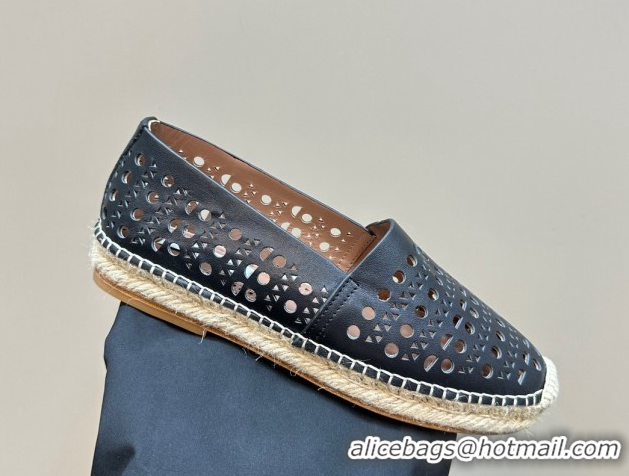Buy Luxury Alaia Espadrilles Flats in Laser-cut leather Black 1112019