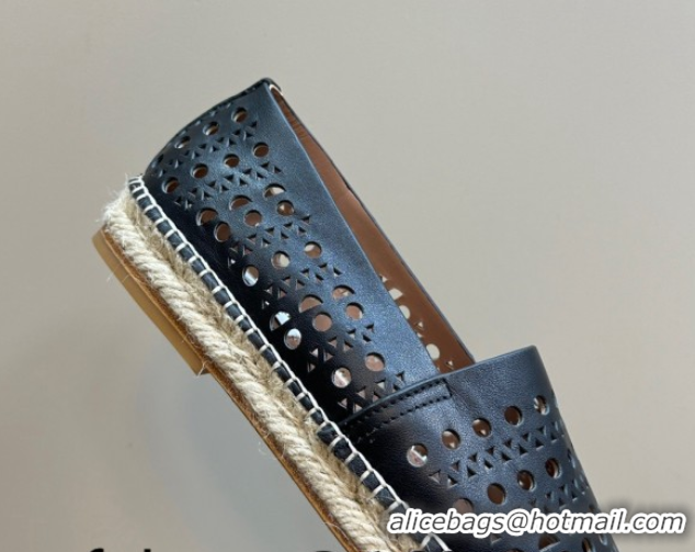 Buy Luxury Alaia Espadrilles Flats in Laser-cut leather Black 1112019