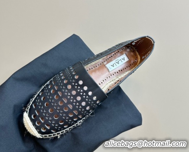 Buy Luxury Alaia Espadrilles Flats in Laser-cut leather Black 1112019