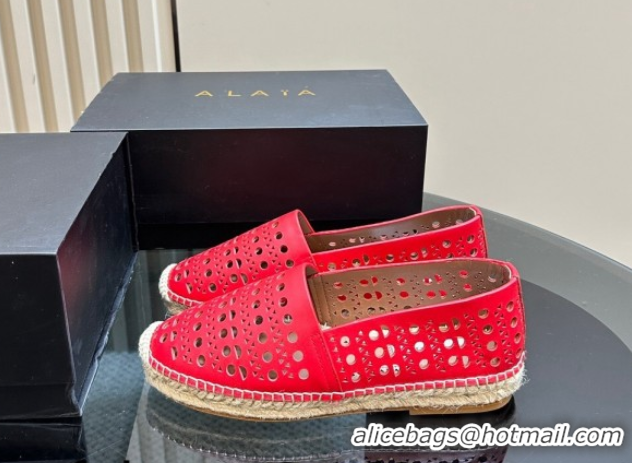 Good Quality Alaia Espadrilles Flats in Laser-cut leather Red A111204 1112020