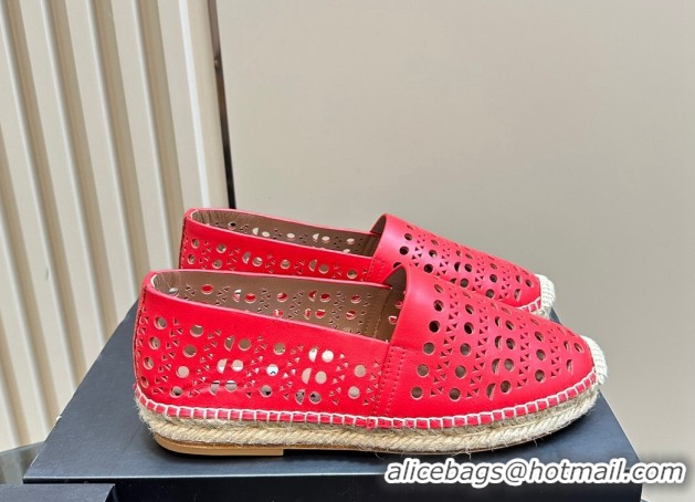 Good Quality Alaia Espadrilles Flats in Laser-cut leather Red A111204 1112020