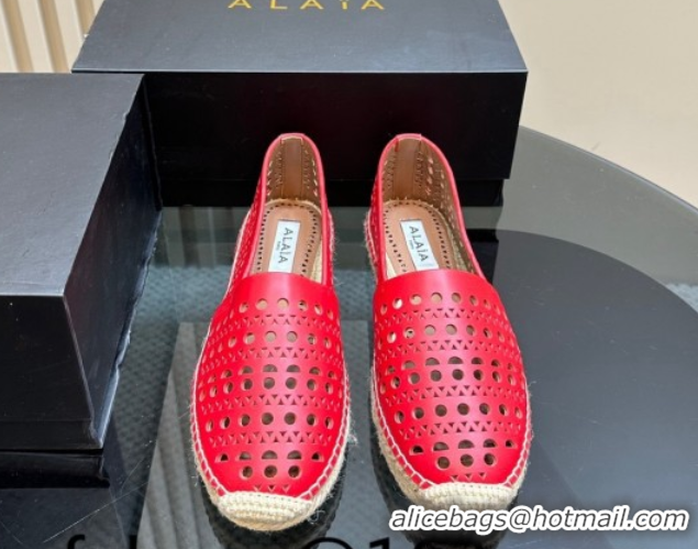 Good Quality Alaia Espadrilles Flats in Laser-cut leather Red A111204 1112020