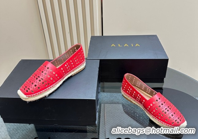 Good Quality Alaia Espadrilles Flats in Laser-cut leather Red A111204 1112020