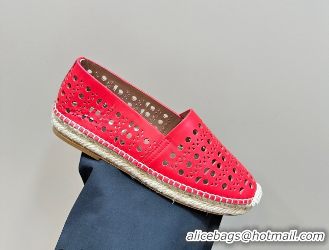 Good Quality Alaia Espadrilles Flats in Laser-cut leather Red A111204 1112020