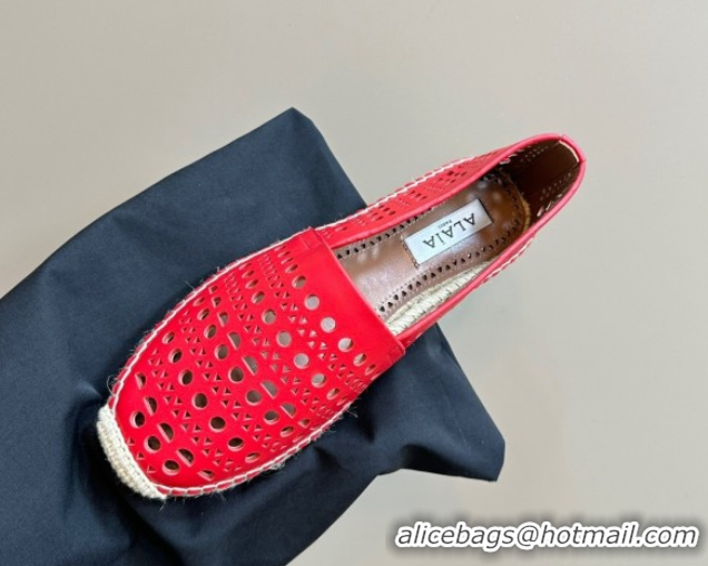 Good Quality Alaia Espadrilles Flats in Laser-cut leather Red A111204 1112020