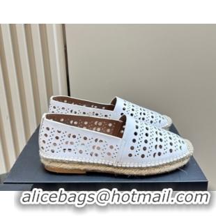 Luxury Cheap Alaia Espadrilles Flats in Laser-cut leather White A111204 1112021