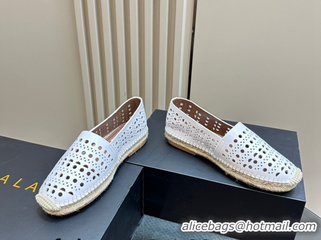 Luxury Cheap Alaia Espadrilles Flats in Laser-cut leather White A111204 1112021