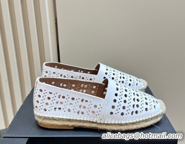 Luxury Cheap Alaia Espadrilles Flats in Laser-cut leather White A111204 1112021