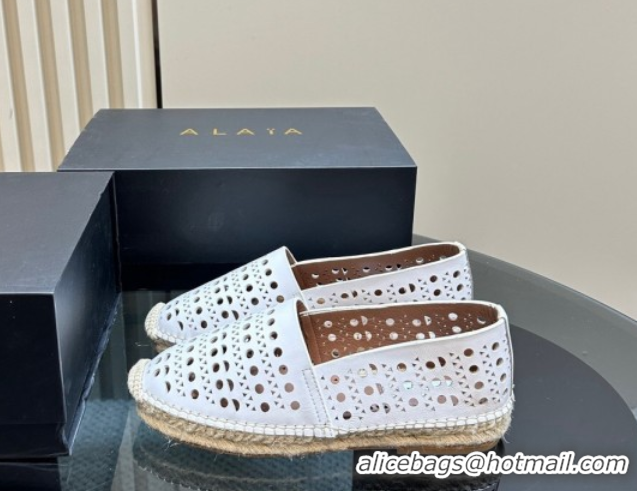 Luxury Cheap Alaia Espadrilles Flats in Laser-cut leather White A111204 1112021