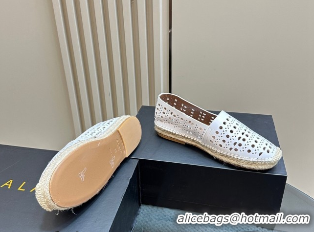 Luxury Cheap Alaia Espadrilles Flats in Laser-cut leather White A111204 1112021
