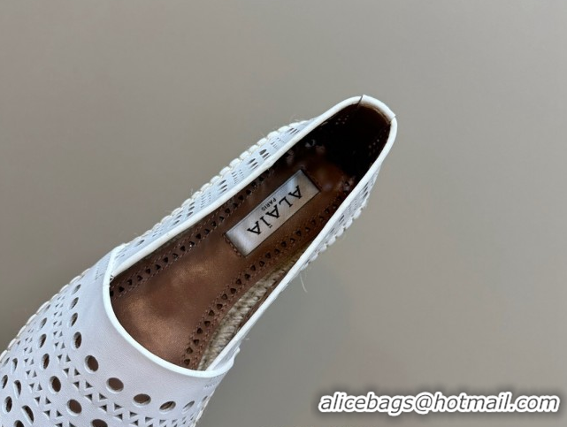 Luxury Cheap Alaia Espadrilles Flats in Laser-cut leather White A111204 1112021