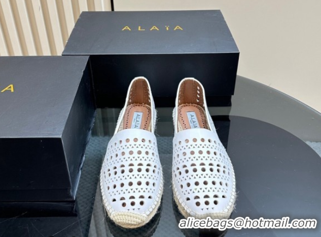 Luxury Cheap Alaia Espadrilles Flats in Laser-cut leather White A111204 1112021
