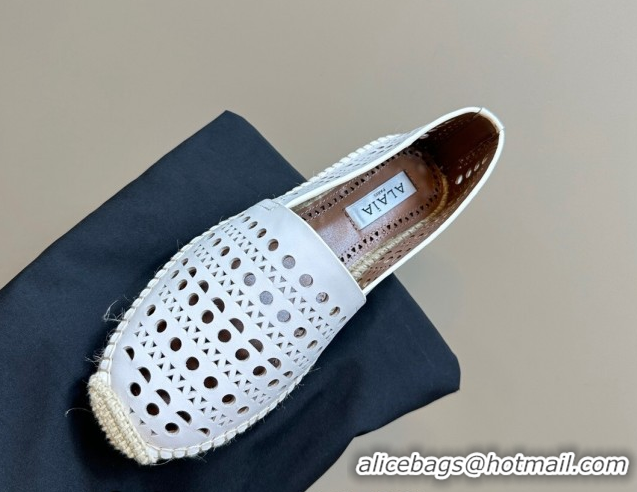 Luxury Cheap Alaia Espadrilles Flats in Laser-cut leather White A111204 1112021