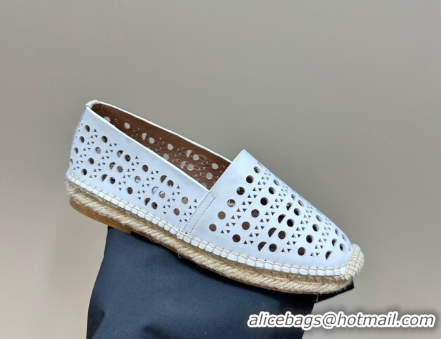 Luxury Cheap Alaia Espadrilles Flats in Laser-cut leather White A111204 1112021